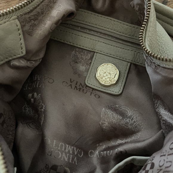 VINCE CAMUTO TAUPE & GOLD STUDDED HANDBAG - Picture 5 of 14